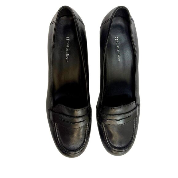 Naturalizer 8.5 Black Penny Loafer Leather Mid Heel Height Chunky Pumps Business - Picture 7 of 11